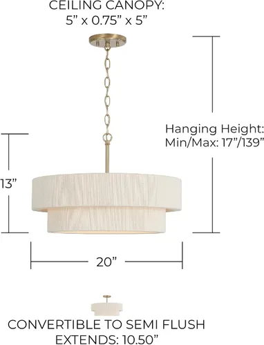 Miniatura 3 de Capital Lighting 349841MA Delaney Lámpara Colgante de Techo Moderna con Tambor de Cuerda Envuelta a Mano, 4 Luces 240 Vatios Totales, 13" Alto x 20