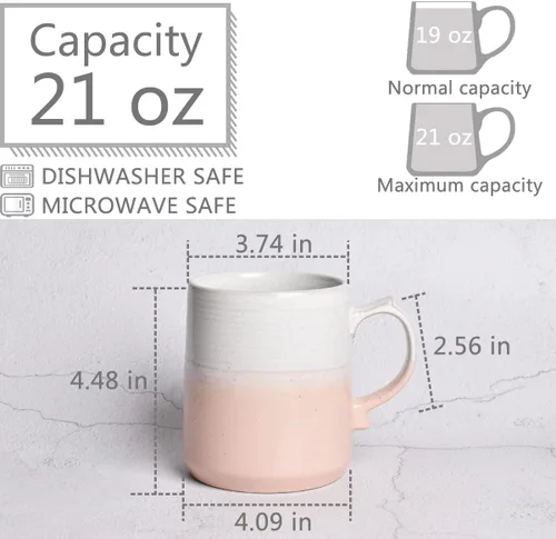Miniatura 2 de Bosmarlin Taza de café grande de cerámica, taza de té grande para la oficina y el hogar, apta para lavavajillas y microondas, 1 unidad (rosa, 1)
