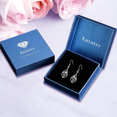 Miniatura 7 de Aretes de flor de nacimiento de plata de ley, aretes de gota de flor de mes de piedra natal, regalos de joyería de cumpleaños