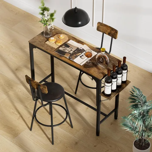 Miniatura 13 de LUCKHAO Juego de mesa de comedor de 3 piezas industrial para 2, mesa de comedor de altura de encimera de cocina con base de mesa ajustable