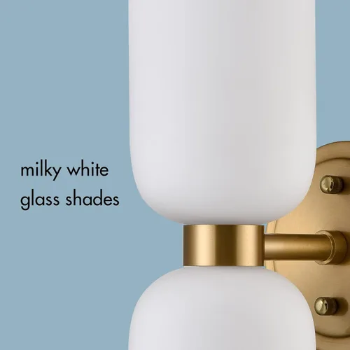 Miniatura 7 de CLAXY Lámpara de pared moderna de baño en oro con vidrio lechoso, accesorios de iluminación de baño con 2 luces regulables Dorado