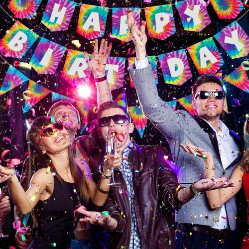 Miniatura 6 de Tenare 15 banderines de teñido anudado para fiesta de feliz cumpleaños, banderín y temática hippie de los años 60, decoración de remolinos