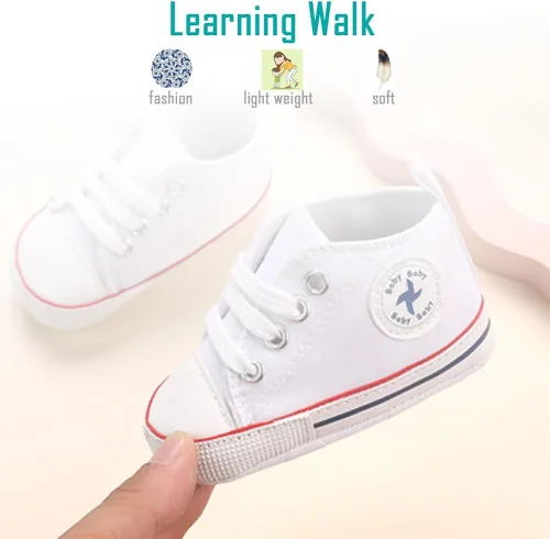 Miniatura 4 de Zapatos de lona para recién nacidos, para niños y niñas, suela suave, sin cordones, para primeros pasos, zapatos planos para cuna, de mezclilla
