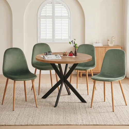 Miniatura 9 de Howtek Juego de mesa de comedor de 5 piezas, mesa de comedor rectangular moderna con 4 sillas de comedor de terciopelo, juego de mesa de cocina que