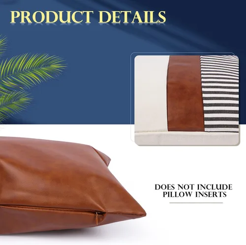 Miniatura 3 de Tradder Juego de 5 fundas de almohada decorativas de 20 x 20 pulgadas, 18 x 18 pulgadas, 12 x 20 pulgadas, modernas, de piel sintética y lino a