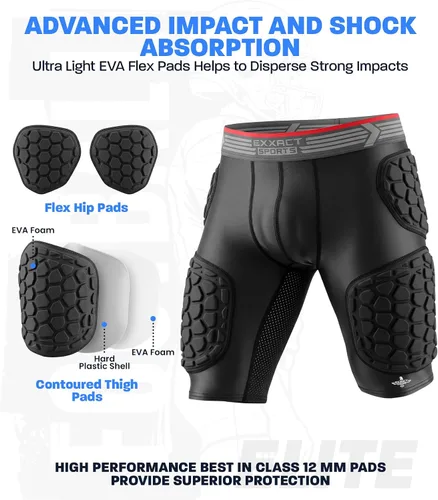Miniatura 3 de Exxact Sports Elite - Faja de fútbol para adultos con 5 almohadillas para hombres con bolsillo para tazas, pantalones cortos de compresión