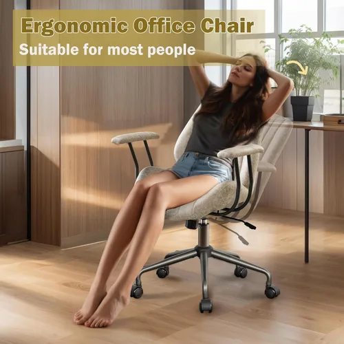 Miniatura 4 de Silla de oficina en casa, silla ergonómica para computadora con soporte lumbar, altura ajustable, silla de oficina moderna de mediados de siglo