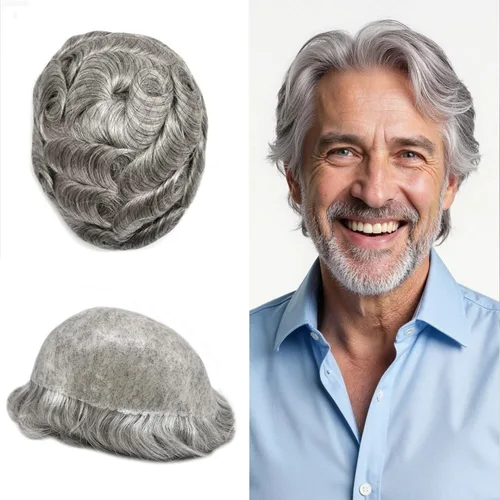 Miniatura 42 de Toupee para hombres Full Poly Mens Toupee Cabello humano Piezas para hombres Sistema de reemplazo de pelo para hombres Protesis Capilar Para Hombre