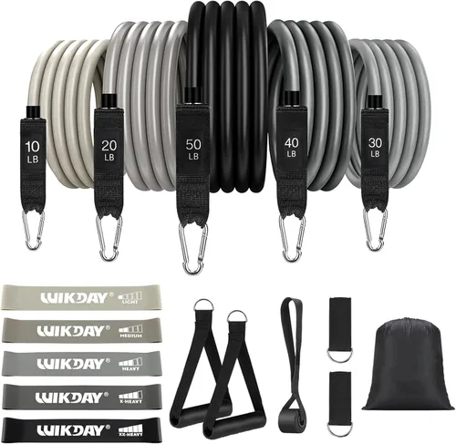 Miniatura 15 de WIKDAY Exercise Resistance Bands with Handles for Working Out Workout Bands Set with Door Anchor for Physical Therapy, Yoga, Pilates