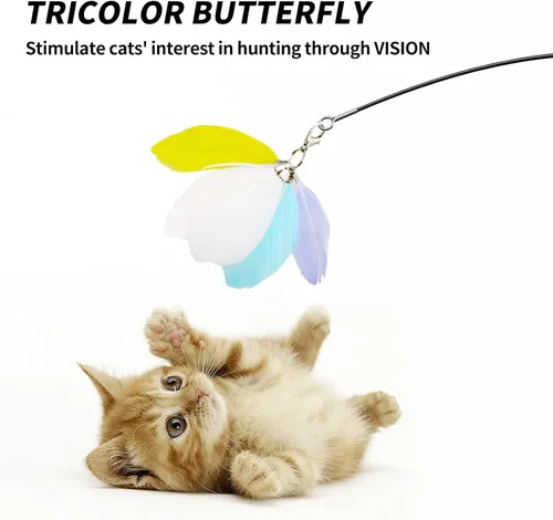 Miniatura 3 de uahpet Juguetes de plumas naturales para gatos de interior, varita retráctil para gatitos, 60 pulgadas, distancia de caza segura, juguetes