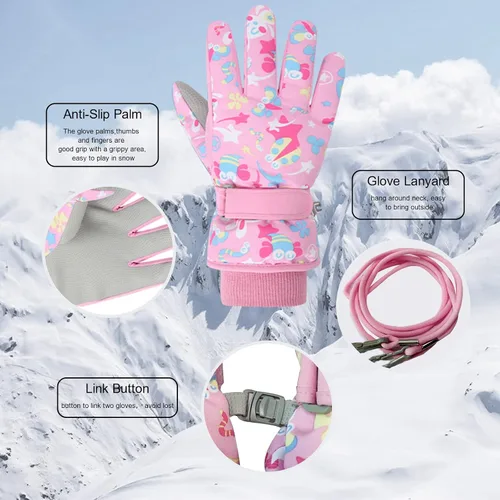 Miniatura 2 de Caudblor Guantes de esquí para niños, guantes de invierno impermeables para niños y niñas, guantes de invierno aislados para jóvenes de 7 a 12 años