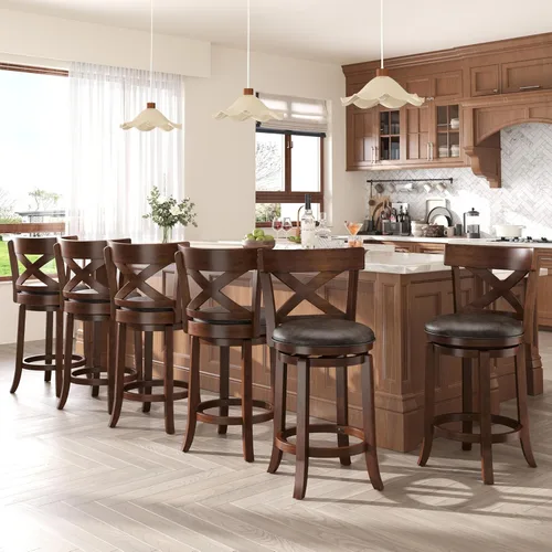 Miniatura 12 de ALPHA HOME Taburetes de bar giratorios con respaldo, 26 pulgadas, juego de 2, taburetes de bar de madera, sillas de bar de 360 grados con patas