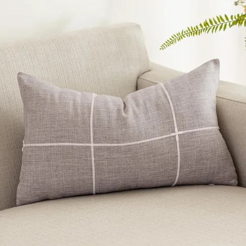Miniatura 25 de vctops Funda de Almohada Decorativa de Algodón y Lino con Celosía Rústica Funda de Cojín Lumbar con Bordado Funda de Almohada para Sofá Dormitorio
