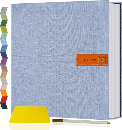 Miniatura 37 de Popotop Álbum de fotos grande autoadhesivo 4x6 5x7 8x10, álbum de recortes DIY, libro de fotos, regalos para mamá, familia, bebé y boda, con Azul