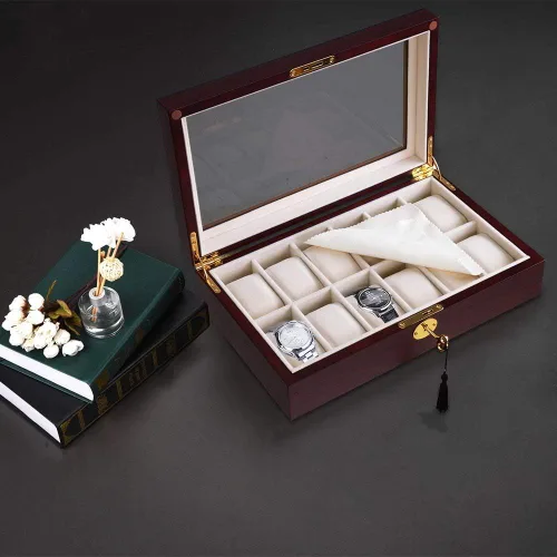 Miniatura 7 de Yescom estuche de madera para relojes, caja organizadora, regalo de Navidad para hombresmujeres