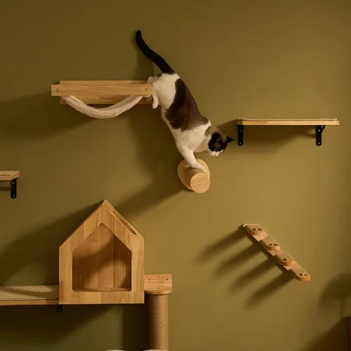 Miniatura 9 de FUKUMARU Muebles de pared para gatos, escalones para paneles de yeso, escaleras de gatitos para montar en la pared con estante de yute para gatitos