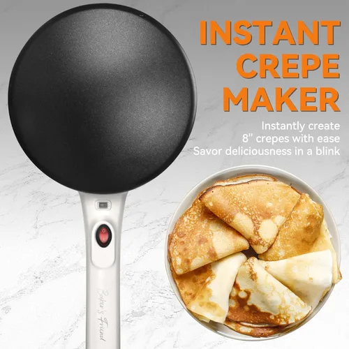 Miniatura 2 de Baker's Friend Crepera Instantánea con Mango, Máquina Eléctrica para Hacer Crepas, Crepera Eléctrica, Superficie de Cocción Antiadherente de 8