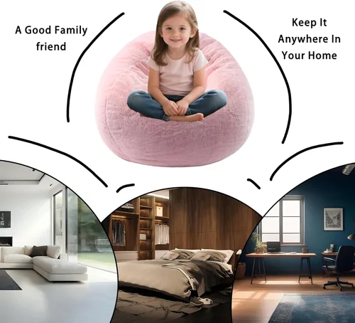 Miniatura 6 de ENBAOHUI Sillas Puf de Espuma Viscoelástica Cómodas de Piel Sintética de 3 Pies para Niños o Bebés con Relleno Sofá Puf con Asa Tela de Piel Rosa