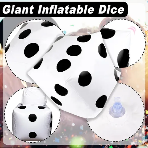 Miniatura 3 de CCINEE Dados inflables gigantes de 20 pulgadas, dados inflables gigantes blancos y negros para juego de mesa al aire libre y decoración de fiesta