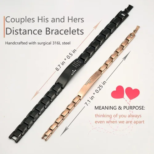 Miniatura 5 de Wolentty Pulseras de distancia para parejas, pulseras de amor a juego, regalo para hombres y mujeres, San Valentín, Metal, Circonita cúbica