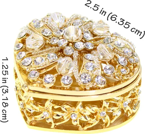 Miniatura 2 de Arras de Boda - Monedas de Boda - Caja en forma de corazón con cristales decorativos de diamantes de imitación 78 (dorado)
