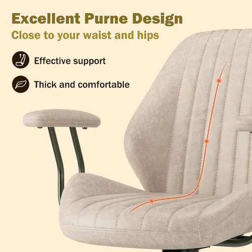 Miniatura 6 de Silla de oficina en casa, silla ergonómica para computadora con soporte lumbar, altura ajustable, silla de oficina moderna de mediados de siglo