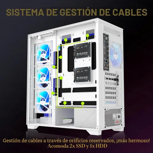 Miniatura 9 de ATX - Carcasa para PC con 7 ventiladores PWM ARGB preinstalados, carcasa de computadora de torre media con vidrio templado dual de visión completa