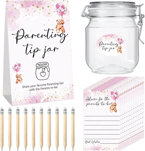 Miniatura 15 de Roowest Tarjetas de consejos de Baby Shower para bebé para nuevos padres - Cartel de frasco de propinas para nuevos padres, 60 tarjetas de consejos