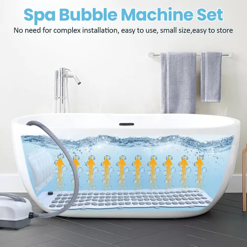 Miniatura 2 de Tapete de baño portátil de burbujas para spa, tapete de baño antideslizante de cuerpo completo con control remoto, almohada y bomba de aire