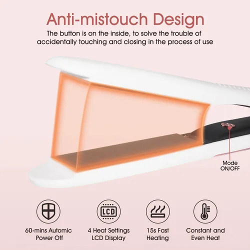 Miniatura 3 de Plancha plana de 1 pulgada, plancha plana profesional de cerámica para alisar el cabello rizado, plancha plana de doble voltaje para bordes, Blanco