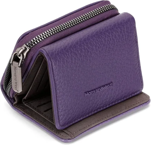 Miniatura 23 de Montana West Billetera pequeña para mujer, de piel auténtica, triple pliegue, tarjetero Rfid con cremallera y bolsillo para monedas, Un negro, Casual