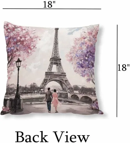 Miniatura 6 de Pehede Funda de almohada decorativa de lino y algodón con diseño de pintura al óleo de París, vista de la calle de París, para sofá, silla
