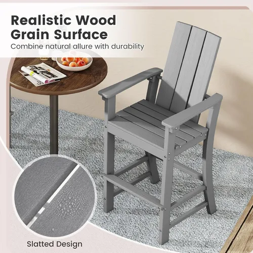 Miniatura 7 de Giantex Silla Adirondack de 52 pulgadas de alto, taburete de bar de polietileno de alta densidad para exteriores con respaldo ergonómico, Gris