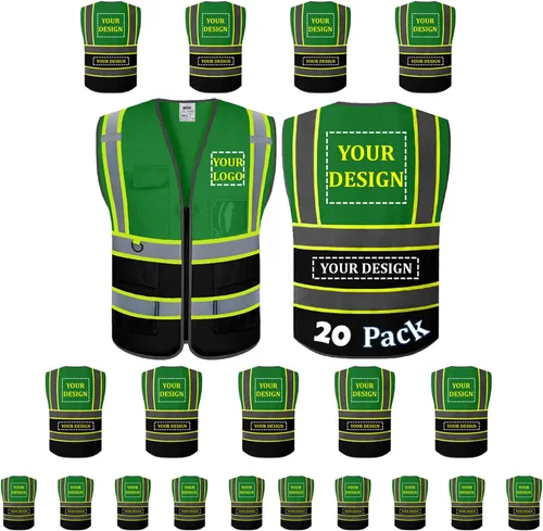 Miniatura 24 de BeautyWill Chaleco de seguridad, paquete de 10 chalecos reflectantes de alta visibilidad clase 2 con 5 bolsillos, chaleco de construcción, normas
