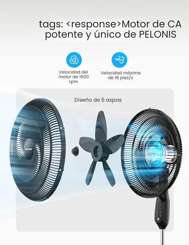 Miniatura 9 de PELONIS PFS45A5BBB - Ventilador de pie oscilante de 45 cm (18 pulgadas) con 5 palas, control remoto, pantalla LED, 5 ajustes de velocidad