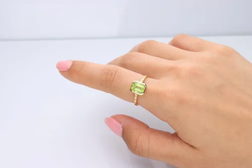 Miniatura 4 de Gin & Grace Anillo de peridoto genuino de oro amarillo de 14 quilates para mujer