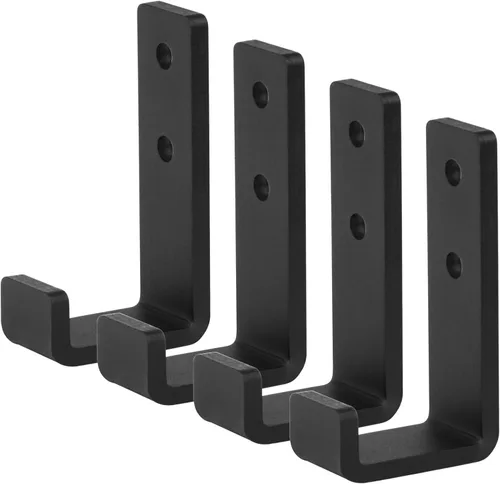Paquete de 4 ganchos en J resistentes de 2-3/4 pulgadas, acero negro, para montaje en pared, para barra de gimnasio, garaje, 260 libras