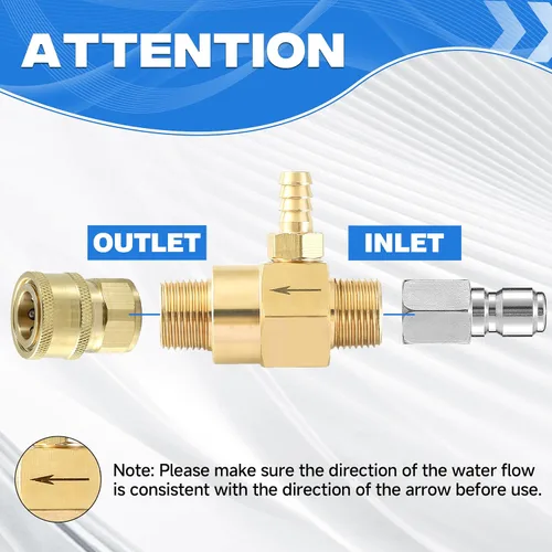 Miniatura 8 de JOEJET Inyector aguas abajo para lavadora a presión, kit de inyector químico fijo con conexión rápida de 3/8 pulgadas, boquilla giratoria M5