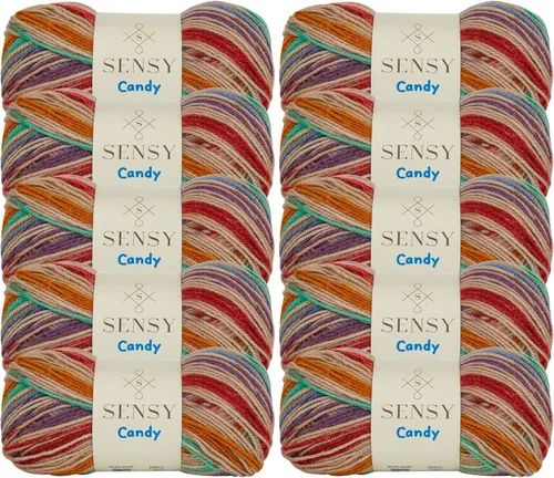 Miniatura 23 de Sensy Candy Yarn - Hilo de 5 madejas, 3.5 onzas, 251 yardas, multicolor para ganchillo y tejido, calibre ligero 3