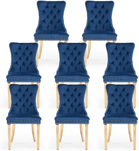 Miniatura 140 de Juego de 4 Sillas de Comedor de Terciopelo Tapizadas con Capitoné, Sillas Laterales de Cocina con Ribete de Tachuelas y Patas Chapadas en Oro