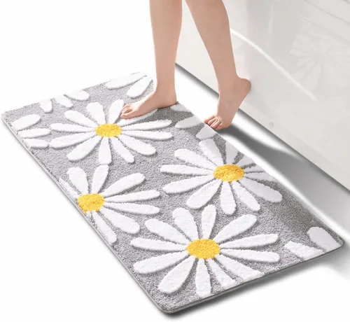 Miniatura 18 de QJHOMO Alfombra de baño azul con diseño de margaritas, decoración de flores blancas y amarillas, alfombra antideslizante de microfibra, súper Azul