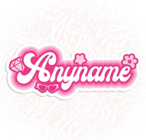 Miniatura 8 de Adhesivo retro personalizado con nombre personalizado, muñeca rosa, nombre de princesa, vacaciones en la playa, impermeable, transferencia UV DTF