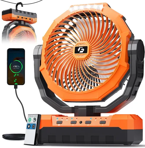 FRIZCOL Ventilador de campamento 3 en 1 – Ventiladores portátiles recargables – Ventilador alimentado por batería de 24000 mAh con luz y control