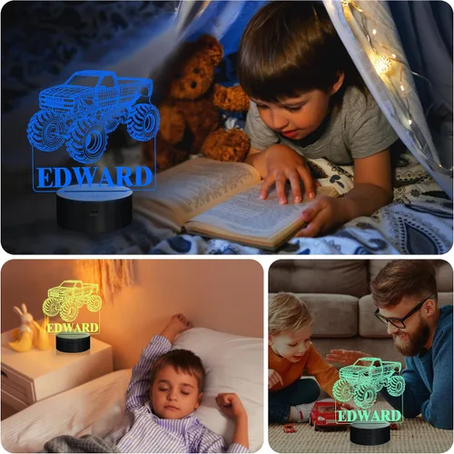 Miniatura 5 de Luces nocturnas 3D para niños, lámpara nocturna para niños, camiones monstruo para niños, 16 colores LED que cambian de iluminación, iluminación