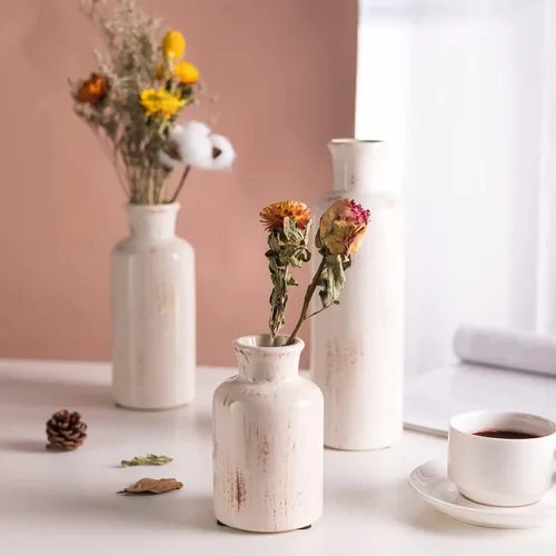 Miniatura 2 de Juego de jarrones de cerámica, 3 jarrones pequeños, jarrones de cerámica KAYLYNN para decoración rústica del hogar, decoración de sala de estar
