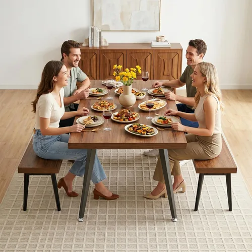 Miniatura 39 de ZckyCine Conjunto moderno de mesa de comedor de 5 piezas con mesa rectangular de madera y 4 sillas tapizadas en cuero, capacidad para 4 personas