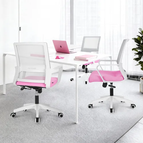 Miniatura 8 de NEO CHAIR Silla de escritorio de oficina para videojuegos, silla ergonómica de malla con respaldo medio con ruedas rodantes, soporte lumbar, cómoda
