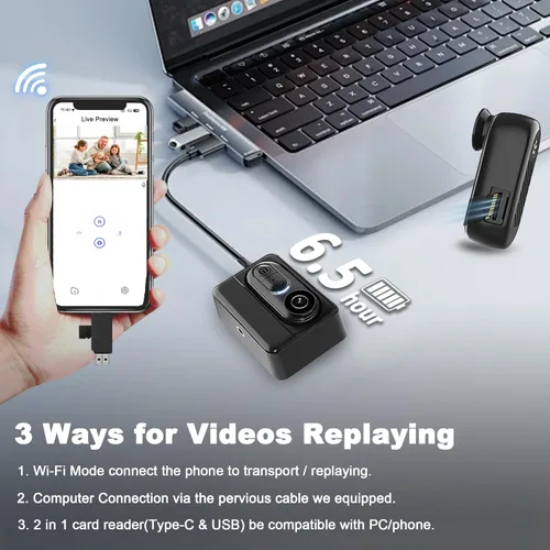 Miniatura 5 de Cámara Corporal Mini 4K Cámara de Acción con Grabación de Audio y Video -128G Tamaño de Pulgar Cámaras Corporales Usables Manos Libres - Videocámara