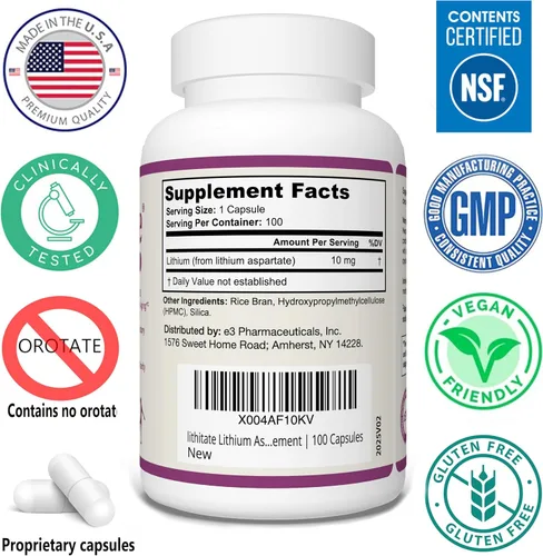 Miniatura 2 de Aspartato de litio de 10 mg Apoya la función cognitiva y la salud cerebral con el envejecimiento Certificado NSF Promueve la claridad mental