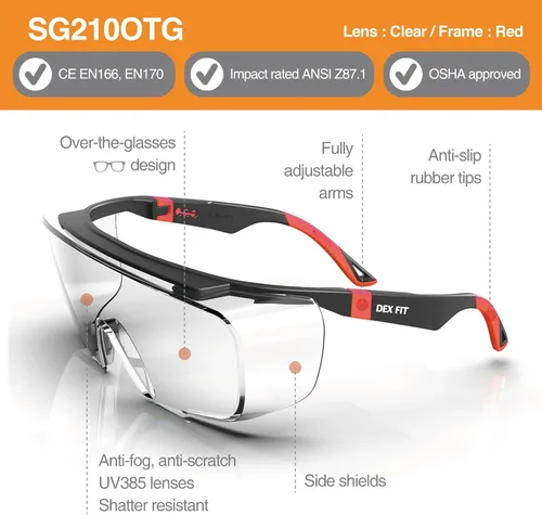 Miniatura 2 de DEX FIT SG210 OTG │ Gafas de seguridad; se ajustan sobre tus gafas, protección ocular Z87, resistentes a la niebla y a los arañazos, ajustables